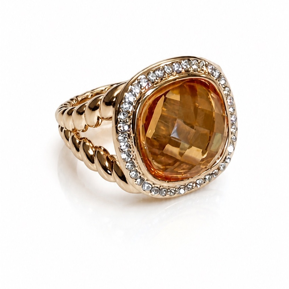 Gold Citrine Halo Cocktail Ring